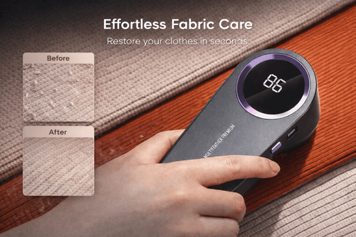 Uttonic fabric reviver showing before and after fabric care results for any material.